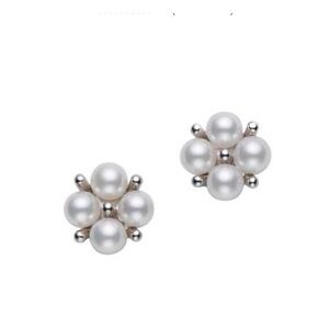 Mikimoto cluster floral earrings with 3mm akoya pearl clustering 18k gold post